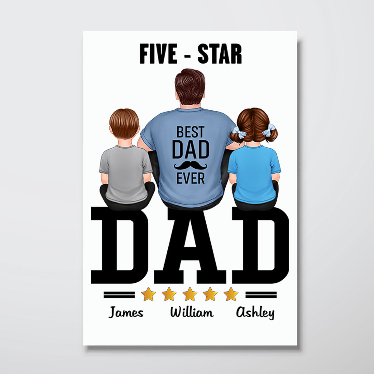 Five - Star Dad Back View Dad And Kids Personalized Vertical Poster