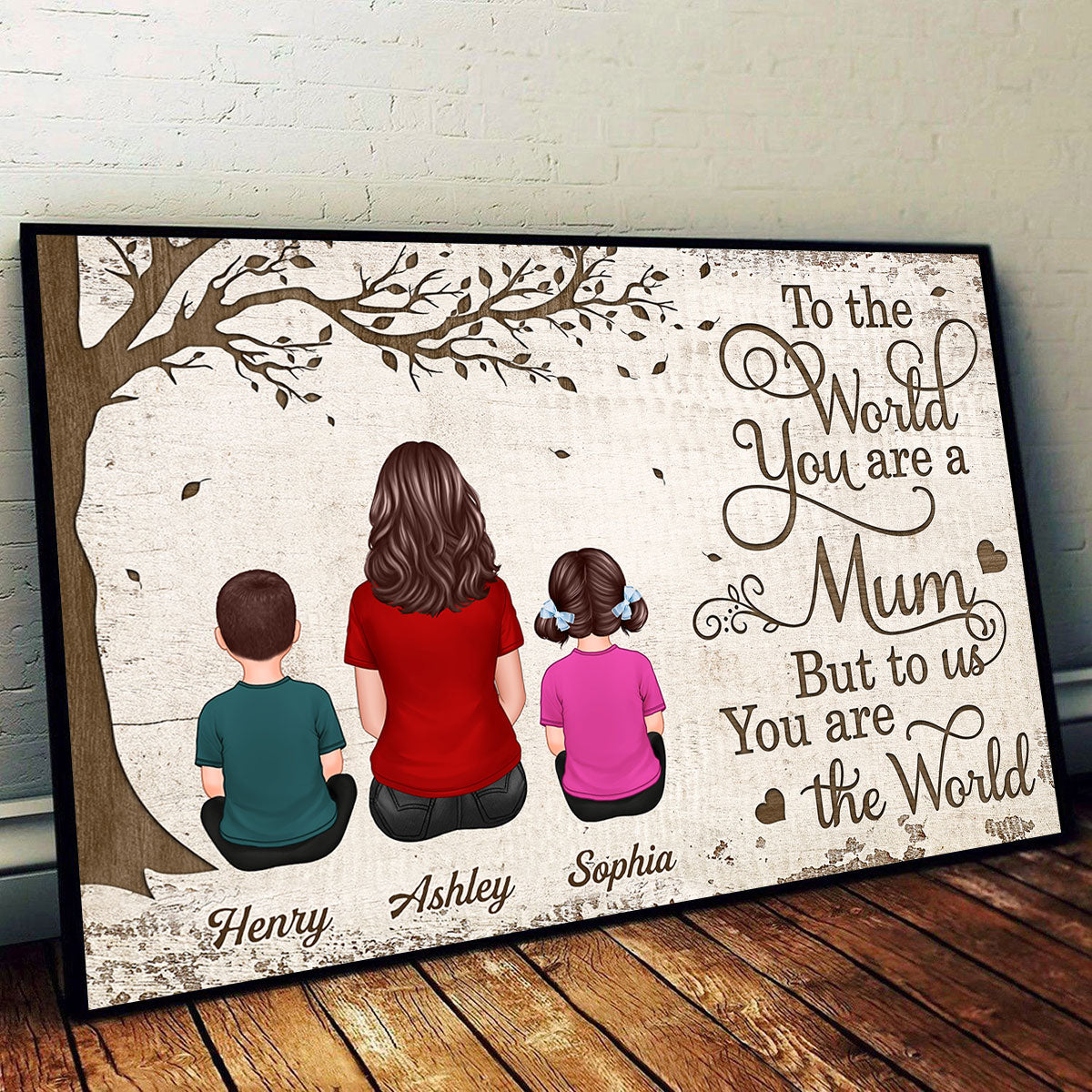 Personalized Poster With Mum And Kids Dogs Cats, To Us You Are The World, Heartfelt 2025 Mother's Day Gift For Mum