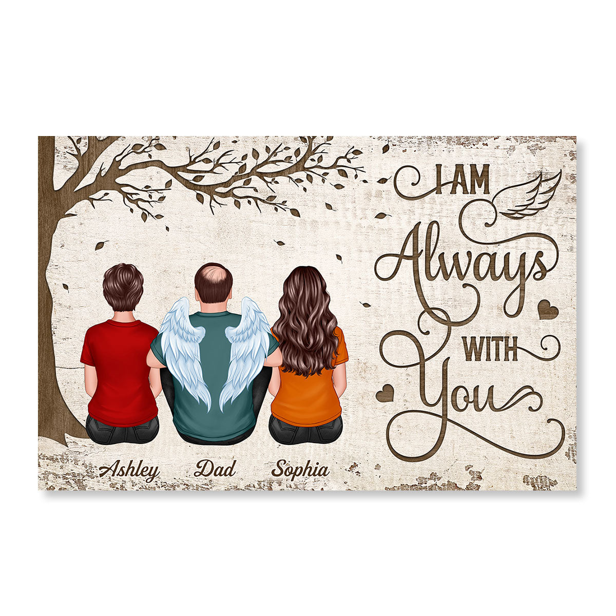 Whole Back View Family Sitting Under Tree Remembrance Gift Memorial Personalized Horizontal Poster
