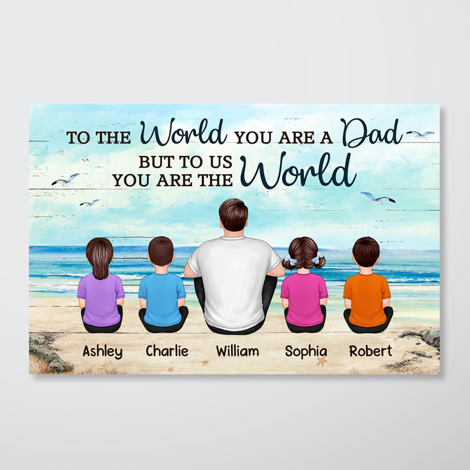 Dad And Sons Daughters Beach Landscape Personalized Poster, Heartfelt Gift For Dad, For Husband